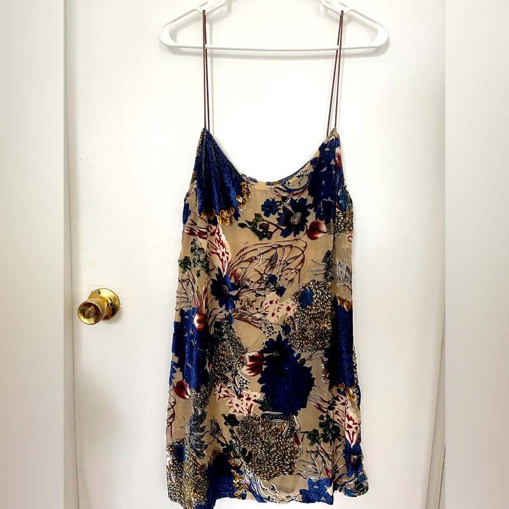 Free People lilac wine sheer slip dress with velvet floral detail